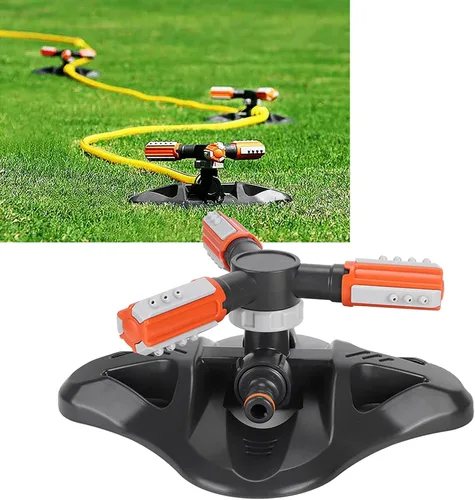 Miniatura 7 de Fydun Sistema automático de riego giratorio de 360 grados con 3 brazos para jardín y patio, césped, herramienta automática de rotación de 360 grados
