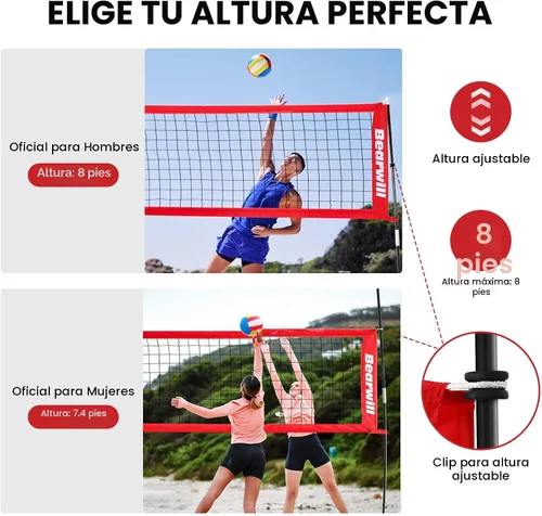 Miniatura 3 de Bearwill Volleyball Net, 12FT/20FT Portable Volleyball Net for Backyard, Freestanding Volley Ball Set Height Adjustable with Carry Bag, Volley Ball