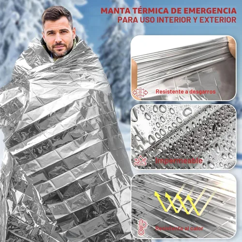 Miniatura 5 de SecuCaptain Mantas de supervivencia térmicas de emergencia: Kit de manta espacial de Mylar extra grande de 84” x 63” para camping al aire libre