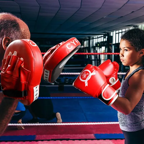 Miniatura 7 de SEISSO Almohadillas de boxeo para patadas, guantes de boxeo curvos, guantes de boxeo para niños, material de cuero, almohadilla de karate