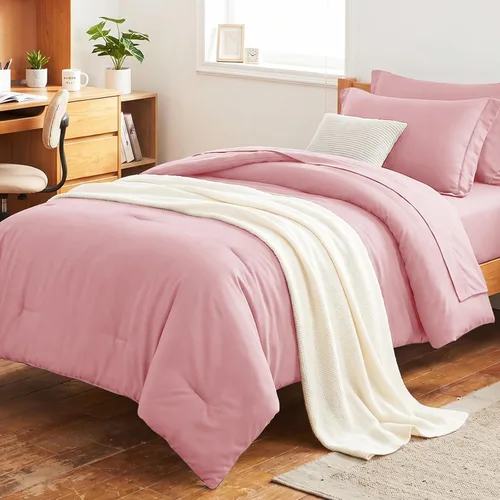 Miniatura 24 de Juego de edredón blanco queen, 7 piezas cama en una bolsa, juego ligero de ropa de cama queen, juego de 7 piezas para todas las estaciones, suave