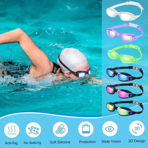 Miniatura 5 de Fabbay Paquete de 6 gafas de natación antivaho sin fugas, protección completa, para adultos, mujeres, hombres y jóvenes