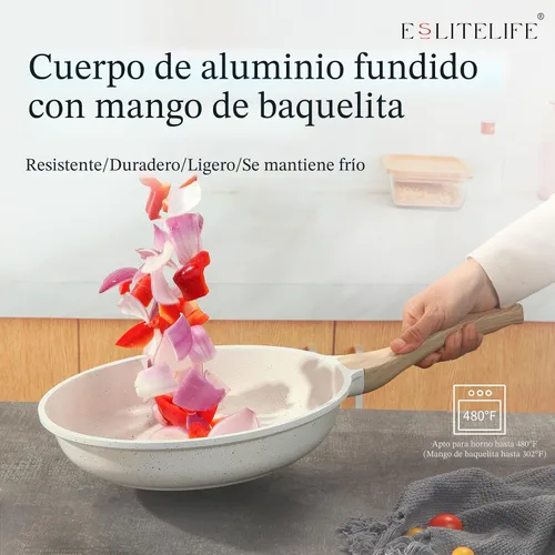 Miniatura 5 de ESLITE LIFE Sartén antiadherente de cerámica con tapa, sartenes de cocina no tóxicas para tortilla de huevo compatibles con todas las estufas