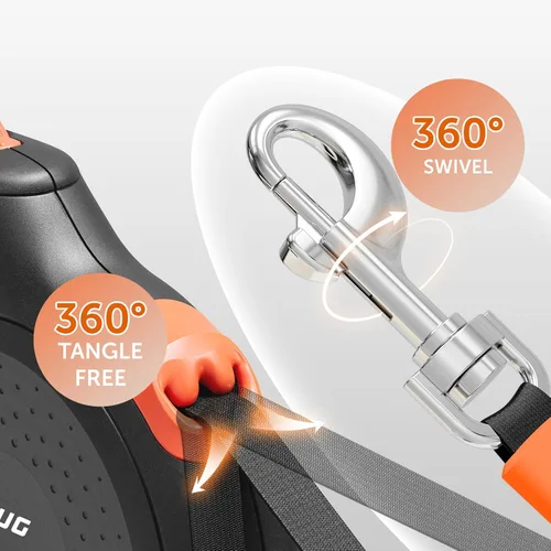 Miniatura 4 de TUG Correa retráctil para perro de 360° sin enredos Cinta de nailon fuerte de 16 pies (mediano, negro/naranja)