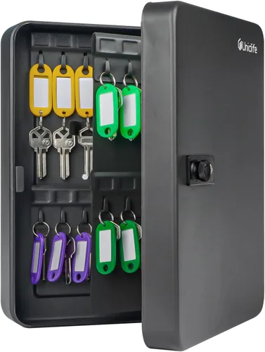 Uniclife Gabinete de llaves de 60 posiciones con cerradura de combinación reiniciable, caja de almacenamiento de seguridad digital negra, Negro