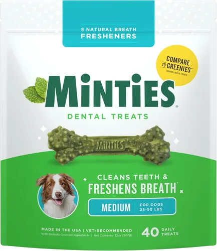 Minties VetIQ - Golosinas dentales en hueso para perros, masticables dentales para perros medianos a grandes (más de 40 libras), 40 unidades