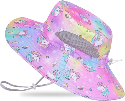 Miniatura 17 de Sombrero de sol para niñas de 2 a 8 años de malla con protección UV, sombrero de playa plegable para niñas de 2 a 8 años Azul