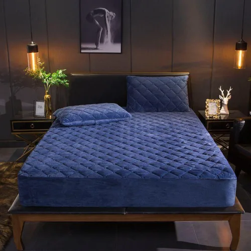 Sábana de cama de calidad de hotel, funda protectora de colchón de terciopelo cristalino grueso cálido de color puro para camas individuales, Azul