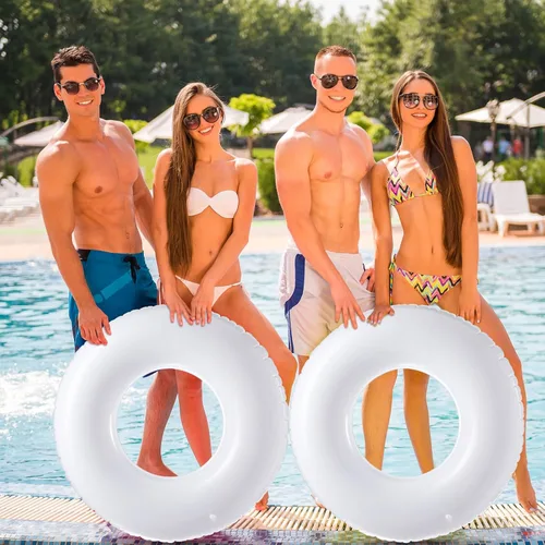 Miniatura 6 de Gemscream Jumbo Inflatable Pool Float 47.24 Inches Swimming Ring Pool Floats White Inflatable Float Tube for Adult Summer Vacation Beach River Blanco