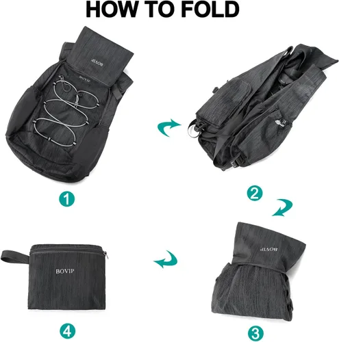 Miniatura 4 de BOVIP Mochila de senderismo de 20L Mochila de senderismo plegable ligera Mochila de viaje pequeño al aire libre Bolsa de hombro plegable Negro