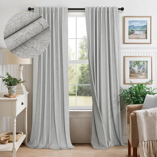 Miniatura 34 de Pitalk Cortinas cortas 100% opacas de lino para cafetería, 40 pulgadas de largo, 2 paneles, cortinas de puerta francesa para ventana, cortina