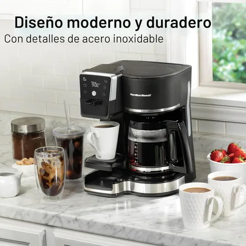 Miniatura 10 de Hamilton Beach Cafetera programable de 2 vías para 12 tazas de café caliente y helado y cafetera de una sola porción, cabezal de ducha AquaFlow