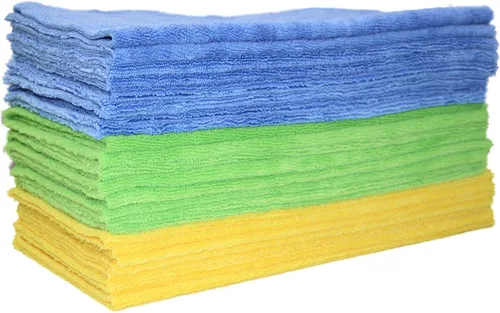 Miniatura 6 de POLYTE Toalla de limpieza de microfibra corte ultrasónico sin bordes (16 x 16, paquete de 24, premium, azul, gris, amarillo)
