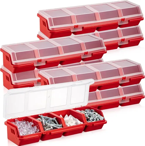 Hushee Caja Organizadora de Tornillos de 6 Piezas con Tapa, 4 Compartimentos, Caja de Herramientas con Divisores de Plástico, Organizador Apilable