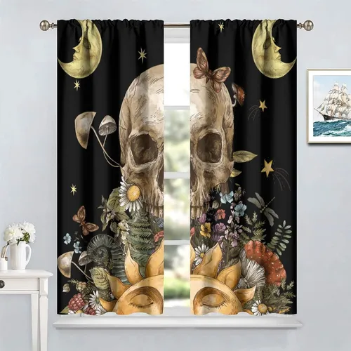 Miniatura 52 de Cortinas góticas de bosque de cuervos, para Halloween, espeluznante, negro, cuervo negro, alas oscuras, suspenso, bolsillo para barra, cortinas
