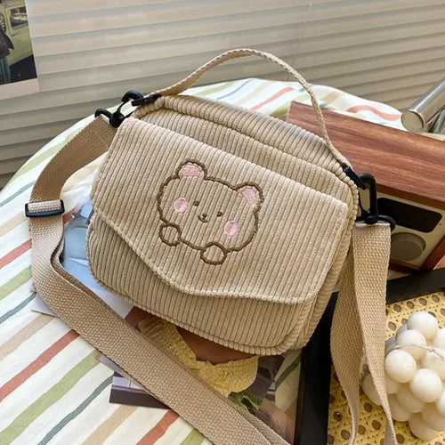 Miniatura 5 de Bolsos cruzados para mujer, bolso de pana para hombro, bolso lindo para viajes, compras y uso diario Negro