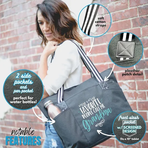 Miniatura 30 de Brooke & Jess Designs Bolso de mano para la abuela – Bolso de lona resistente con cremallera y bolsillo interior para la abuela para uso diario