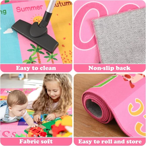 Miniatura 7 de Alfombra Rosa para Niños para Sala de Juegos y Aula, Alfombras de Juego con Alfabeto ABC y Números para Niños Pequeños, Tapete Educativo
