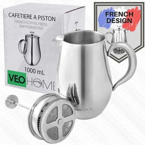 Miniatura 5 de VeoHome - Cafetera de pistón de 1 litro - Irrompible y mantiene el café caliente durante mucho tiempo gracias a su doble carcasa de acero inoxidable
