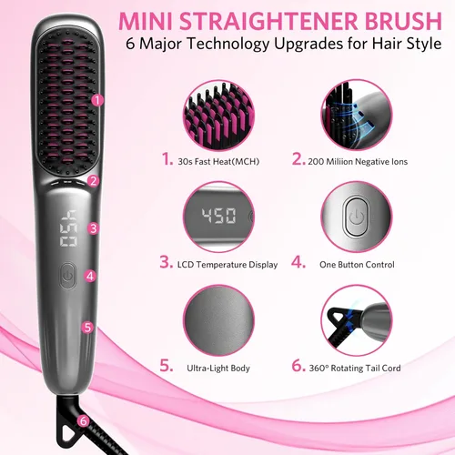 Miniatura 2 de Cepillo alisador de cabello para mujer, peine caliente 2 en 1 y cepillo alisador con 9 ajustes de temperatura, hasta 450 ℉ para cabello liso sin