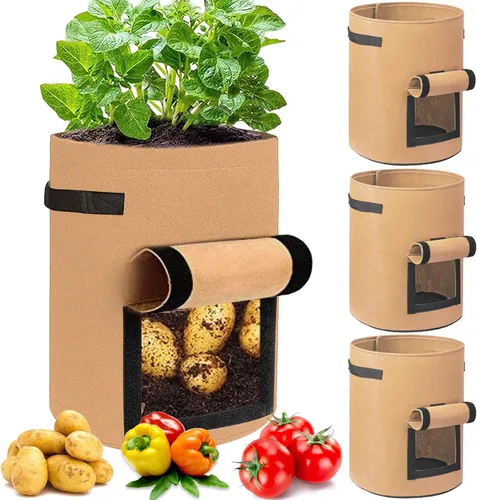Miniatura 13 de JJGoo Juego de 2 bolsas de cultivo de patatas de 10 galones con solapa, bolsas de cultivo de tela resistentes con asa y ventana de cosecha, macetas