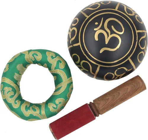 Miniatura 5 de DharmaObjects - cuenco para cantar el Om de la paz, para meditación relajante de yoga. Juego de almohadilla de seda, juego de martillo de Negro