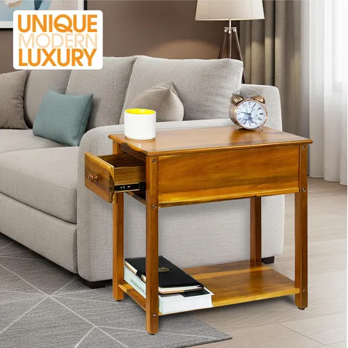 Miniatura 6 de ENKEZI Mesa auxiliar estrecha con cajón y estante, mesa auxiliar delgada para espacios pequeños, mesita de noche para dormitorio o sala de estar