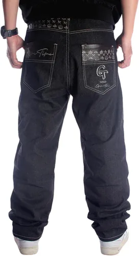 Y2K Jeans - Pantalones de mezclilla para hombre, estilo hip hop, estilo vintage, bordados, estilo gótico, recto, holgados, pierna ancha