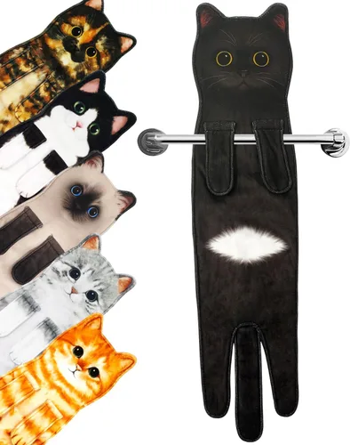Miniatura 18 de PAT JUUMG - Toallas graciosas de mano con forma de gato para decoración de baño y cocina, toallas decorativas colgantes para la cara, súper