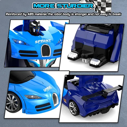 Miniatura 8 de Carro de control remoto, transformación con un clic en robot, carro de juguetes transformable para niños, deformación suave, modo demostración, Azul