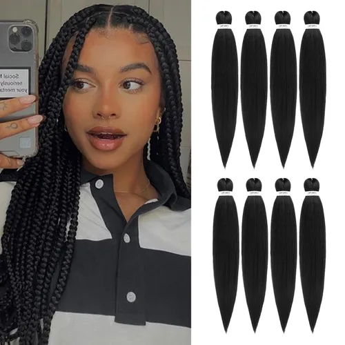 Miniatura 28 de Cabello trenzado preestirado - 12 pulgadas, 8 paquetes, cabello trenzado natural negro corto para trenzas torcidas o trenzas en caja, extensiones