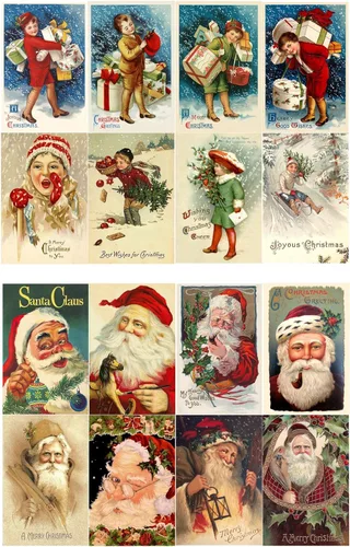 Paquete de papel para decoupage (10 hojas A4 / 20,3 cm x 30,5 cm) Navidad vintage Santa niños con regalos FLONZ Efemera vintage Seven