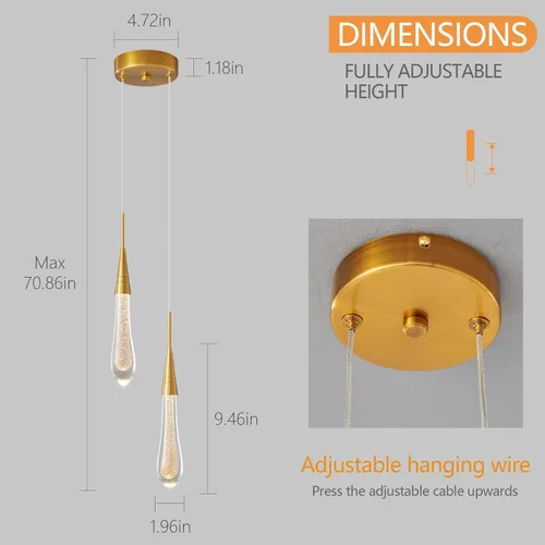 Miniatura 6 de LMQNINE Lámparas colgantes de cocina, lámparas LED regulables, modernas, doradas, minilágrimas, de cristal, iluminación colgante para cocina, isla