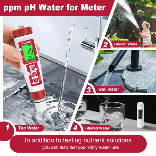 Miniatura 6 de Medidor de pH para agua, 4 en 1 EC PPM Probador de pH de temperatura para hidropónico, probador de agua TDS para agua potable, medidor de pH digital