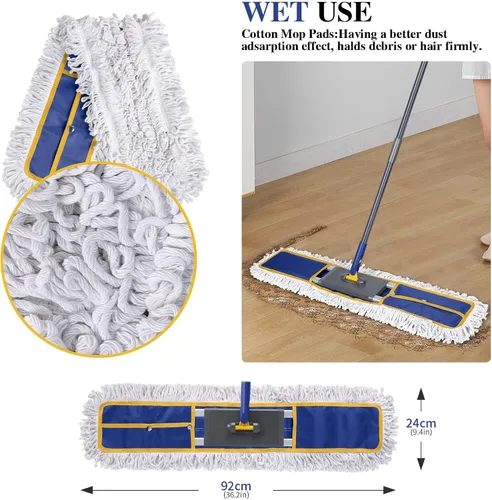 Miniatura 7 de Masthome - Trapeador comercial de 36 pulgadas para limpieza de suelos, trapeador industrial resistente Masthome con 3 almohadillas, trapeadores