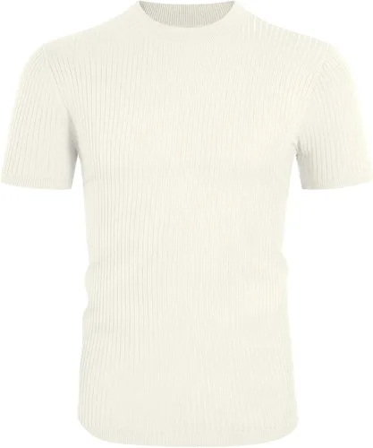 Miniatura 2 de Pretifeel Suéter de manga corta para hombre, cuello alto, básico, liso, ajustado, de punto