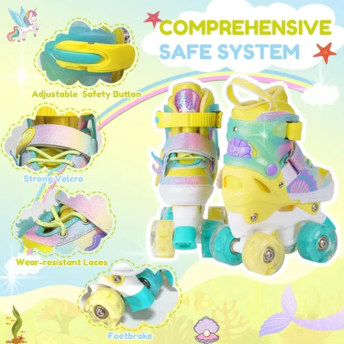 Miniatura 3 de Patines de ruedas para niñas de 3 a 12 años, patines ajustables con luz para niños pequeños, principiantes, unicornio, sirena, arco iris, regalo