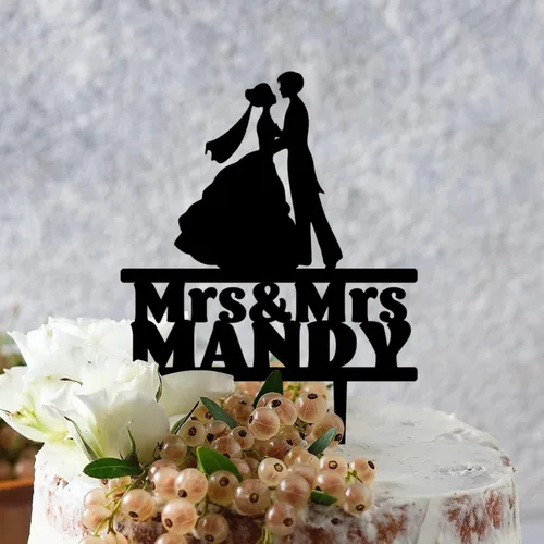 Miniatura 5 de Decoración de pastel de matrimonio lesbiano para boda, señora y señora, decoración de pastel de novia, silueta de dos niñas, decoración para pastel