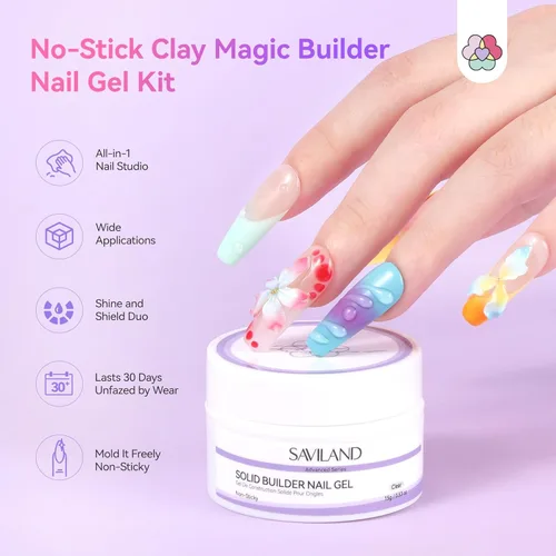 Miniatura 2 de SAVILAND Gel de uñas sólido antiadherente avanzado: transparente y blanco para esculpir instantáneamente 3D, gel para esculpir uñas con polvo