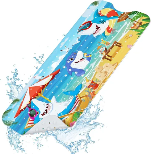Miniatura 10 de SHUCHING Alfombra de baño para bebé con huellas de manos para bañera antideslizante de 40 x 16 pulgadas, tapete de baño para niños pequeños, tapete