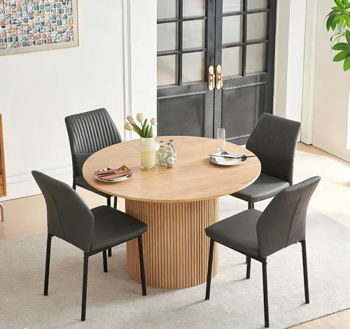 Miniatura 10 de Juego de mesa de comedor redonda de 37 pulgadas para 4, juego de café pequeño moderno de mediados de siglo para comedor, cocina y apartamento