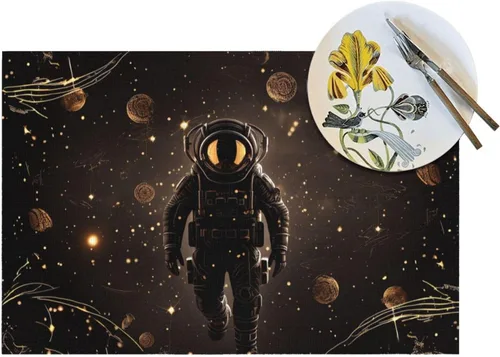 Miniatura 5 de 6 PCS PVC Placemats Set Place Mats Black Gold Space Non-Slip Weave Place Mats 12" x 18" Farmhouse Table Mat Set for Family Dinners Wedding Parties