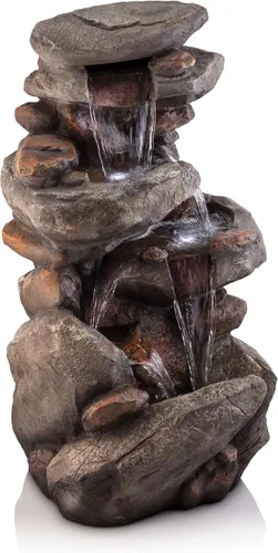 Miniatura 8 de Alpine Corporation Fuente de agua de piso de roca de 40 pulgadas con 4 niveles, cascada de agua y luces LED blancas, fuente de agua tranquila