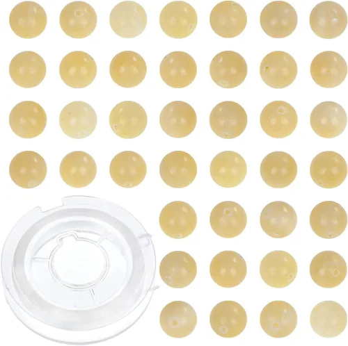 Miniatura 28 de 100 cuentas sueltas redondas de jade blanco natural de 0.315 pulgadas para fabricación de joyas con cordón elástico de cristal