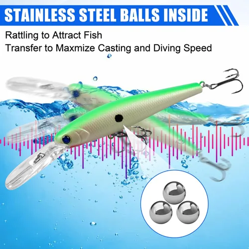 Miniatura 4 de Señuelos de pesca, cebos duros, crankbait minnow, 10 piezas de buceo profundo con gancho fuerte agudos 3D ojos realistas señuelos de pesca