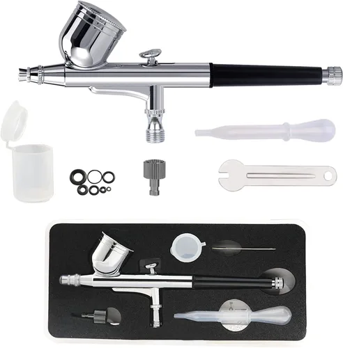 Kit de aerógrafo Pistola de cepillo de aire de alimentación por gravedad de doble acción con 0.012 in y 1/3 oz. para pasatiempos, modelos, arte,