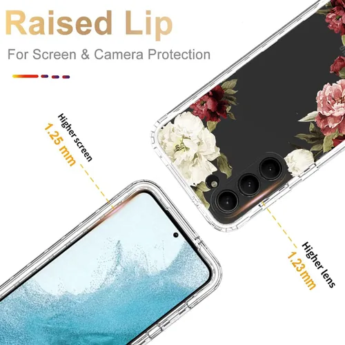 Miniatura 2 de Funda para Galaxy S23 con protector de pantalla de vidrio templado, funda protectora de cuerpo completo con bonito patrón floral transparente