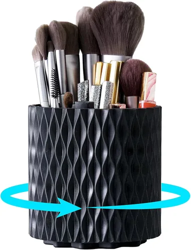 Organizador de brochas de maquillaje - Organizador giratorio de brochas de maquillaje de 360° con 5 ranuras, recipiente para brochas de maquillaje