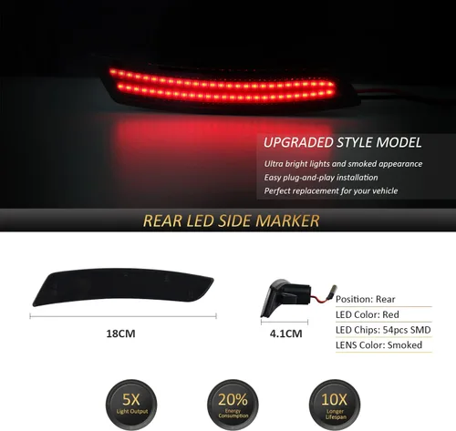 Miniatura 2 de D-Lumina Luces LED ahumadas laterales compatibles con Chevy Camaro 2016 2017 2018 2019 2020 2021 2022, Cadillac CTS 2014 en adelante, Cadillac ATS