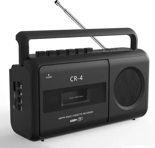 KUEPHOM Grabadora portátil de cinta de casete, radios Boombox que convierten AM/FM y MP3 a cintas, micrófono integrado para grabación de voz,